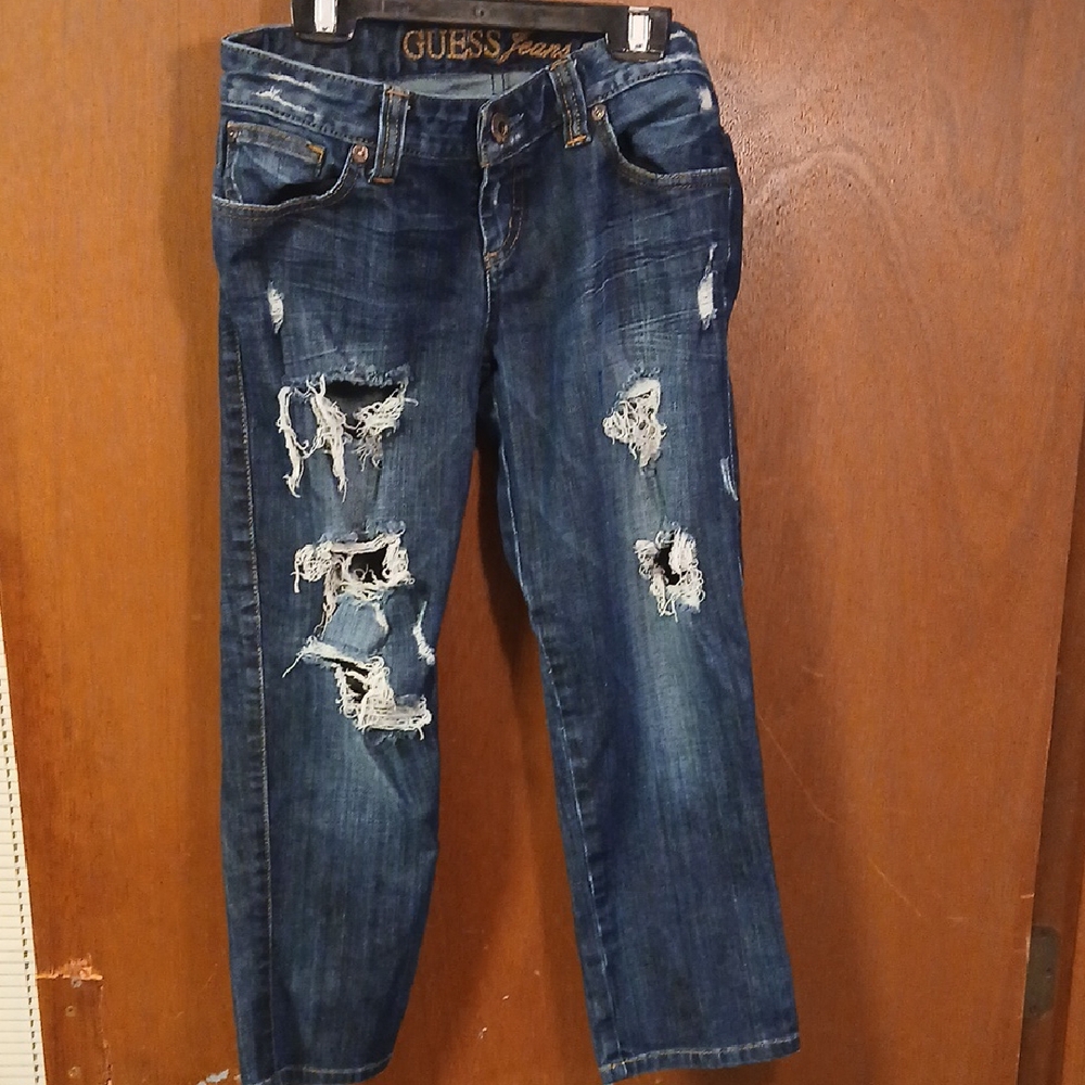 GUESS Women's Blue Distressed Jeans